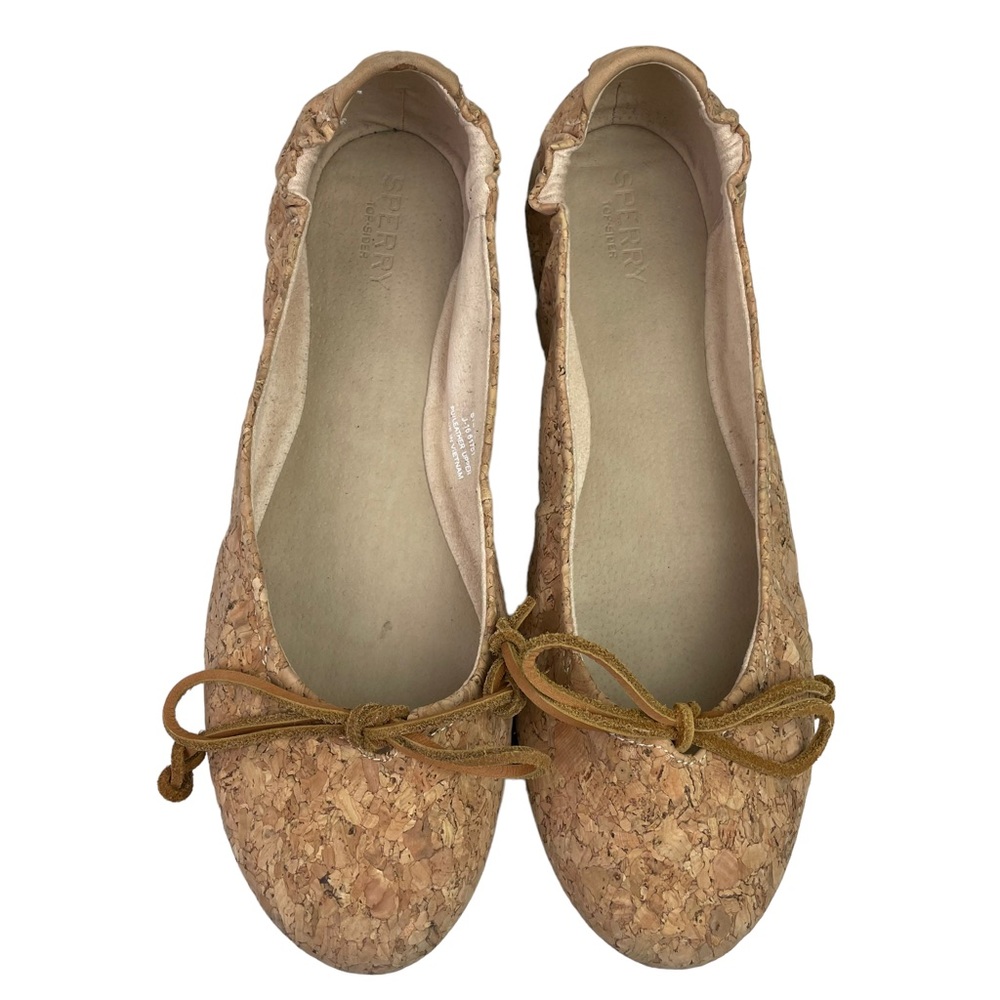 Sperry Cork Ballet Flats Tan With Leather Upper And Rubber Sole Women’s Size 9
